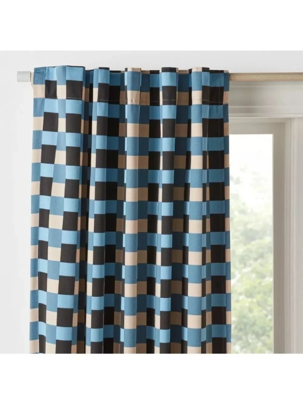 Pillowfort Blue Checkered Weave Single Blackout & Lined Curtain Panel 42